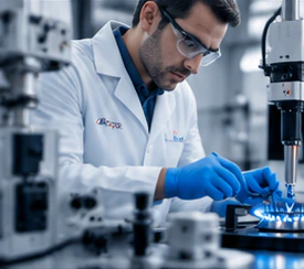 Laboratuvarda cihaz üzerinde çalışan teknik uzman